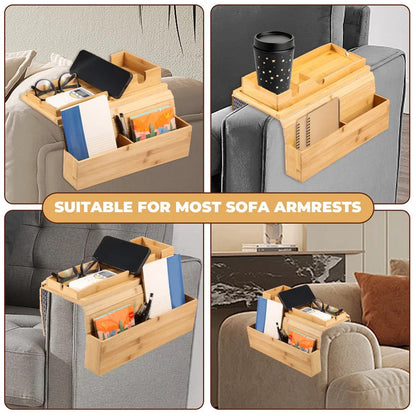 Bamboo Anti-Slip Couch Cup Holder Sofa Armrest Tray