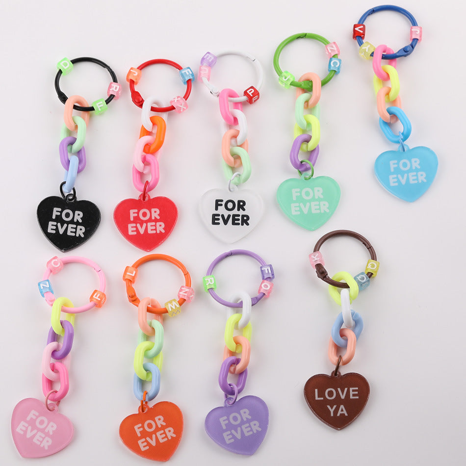 Cute Acrylic Chain Heart Charm Keychain Ring Accessory - Red