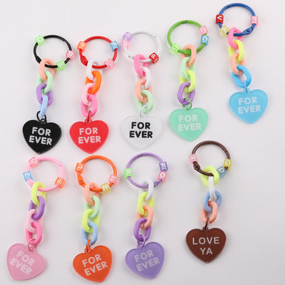 Cute Acrylic Chain Heart Charm Keychain Ring Accessory - Red