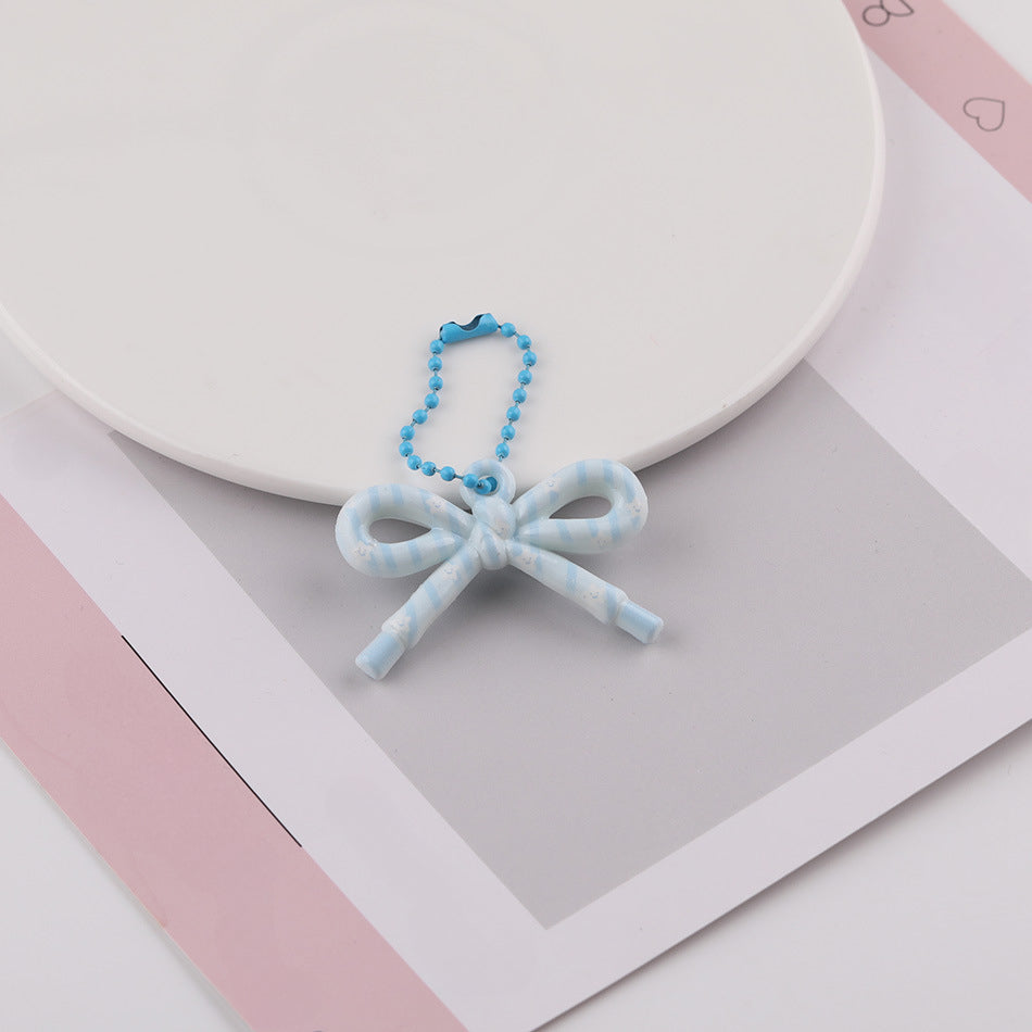 Cute Patterned Bow Charm Pendant Ball Chain Keychain - Purple