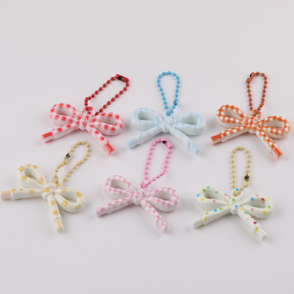Cute Patterned Bow Charm Pendant Ball Chain Keychain - Pink Style A
