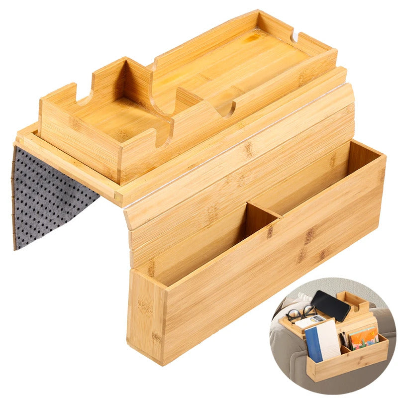 Bamboo Anti-Slip Couch Cup Holder Sofa Armrest Tray
