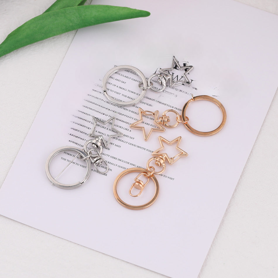 Metal Star Shape Swivel Hook Keychain Ring DIY Accessory - A