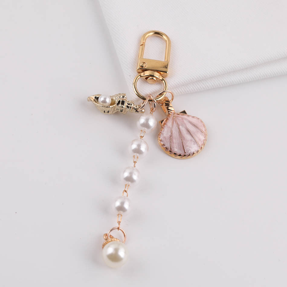 Ocean Shell Pearl Tassel Keychain Charm Bag Pendant - Yellow