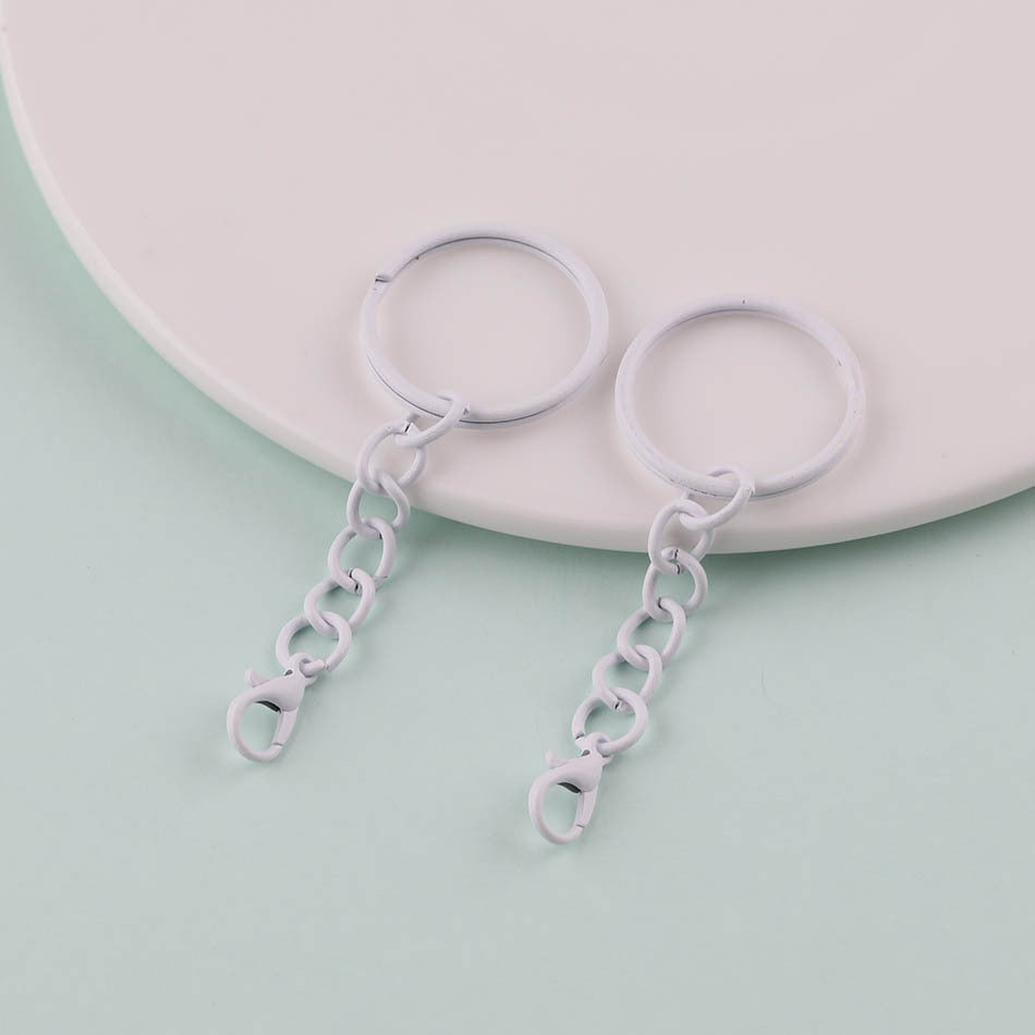 2pcs Colorful Split Ring Chain Lobster Clasp Keychain - Coffee color
