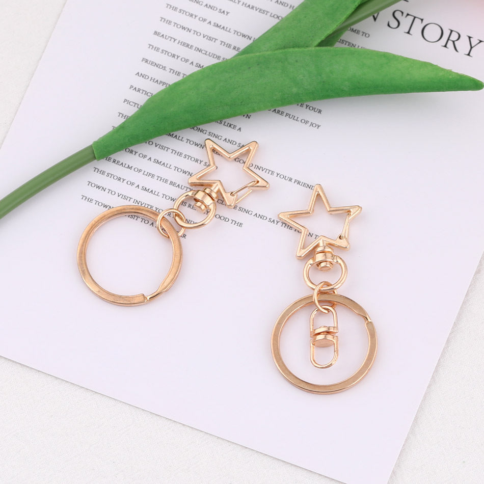 Metal Star Shape Swivel Hook Keychain Ring DIY Accessory - B