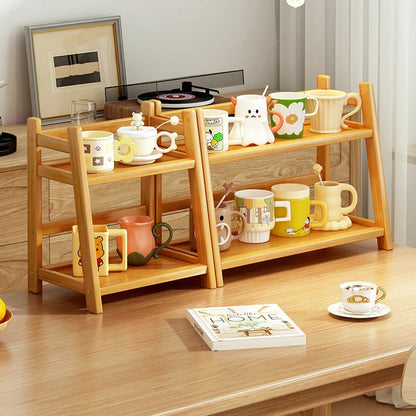 2 Layer Bamboo Spice Caddy Shelf Kitchen Storage Rack