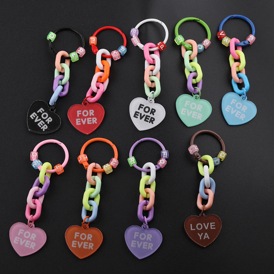 Cute Acrylic Chain Heart Charm Keychain Ring Accessory - Purple