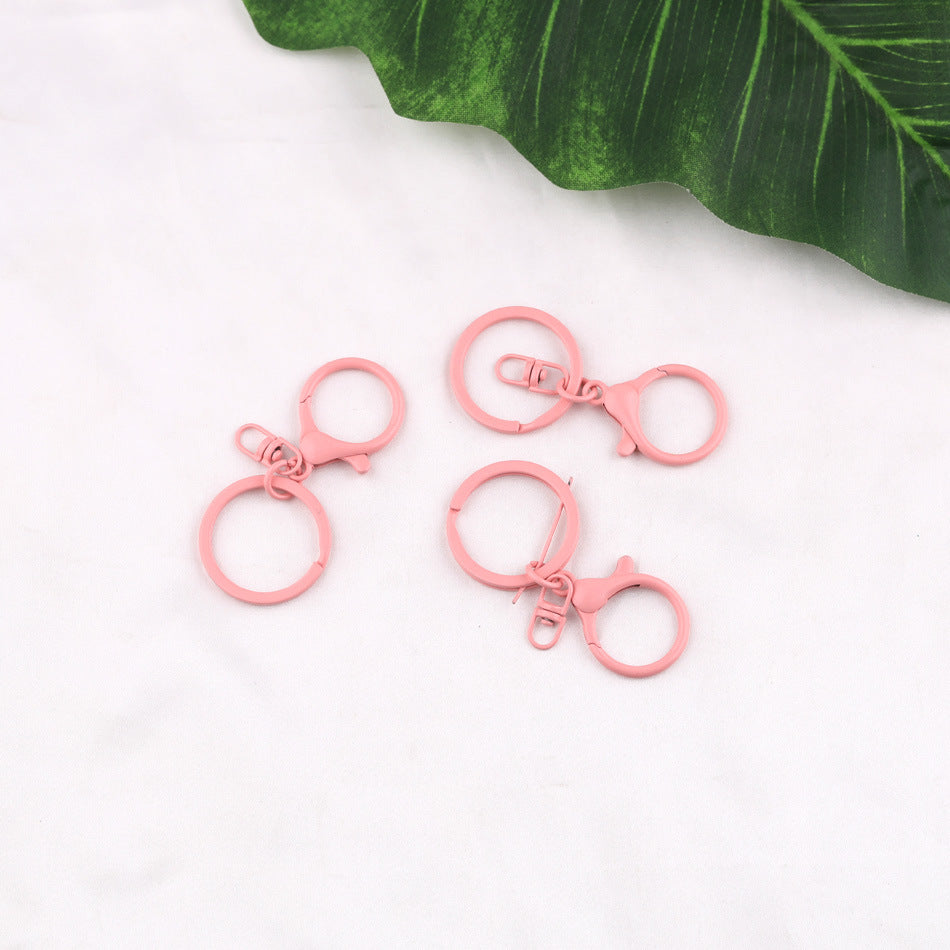 3pcs Colorful Metal Lobster Clasp Split Ring Keychain - Rose Red