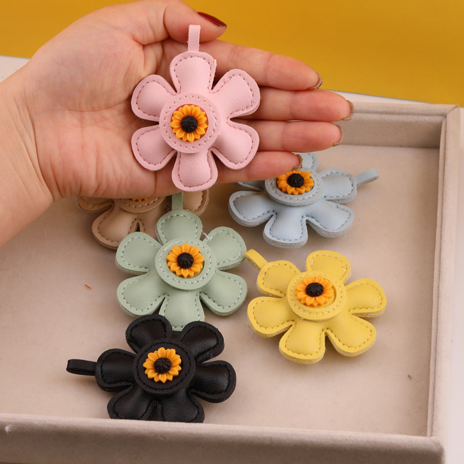 Leather Sunflower Daisy Flower Pendant Charm DIY - black