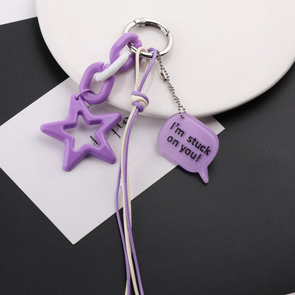 Acrylic Star Bead Chain Message Tag Keychain Charm - Purple