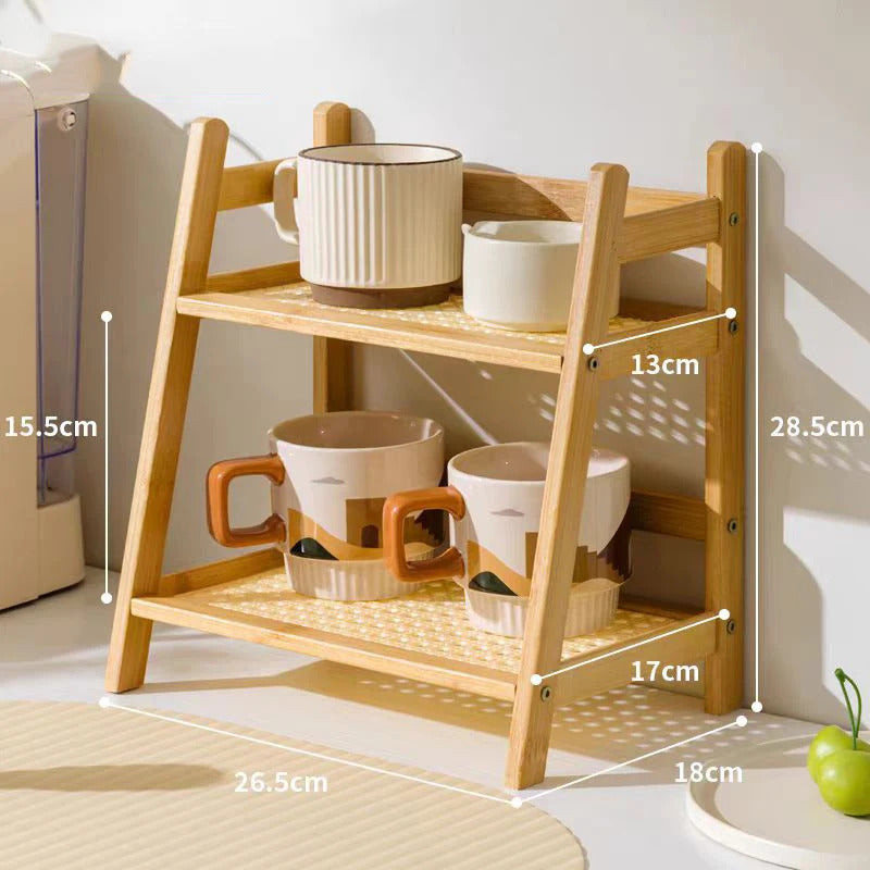 2 Layer Bamboo Spice Caddy Shelf Kitchen Storage Rack