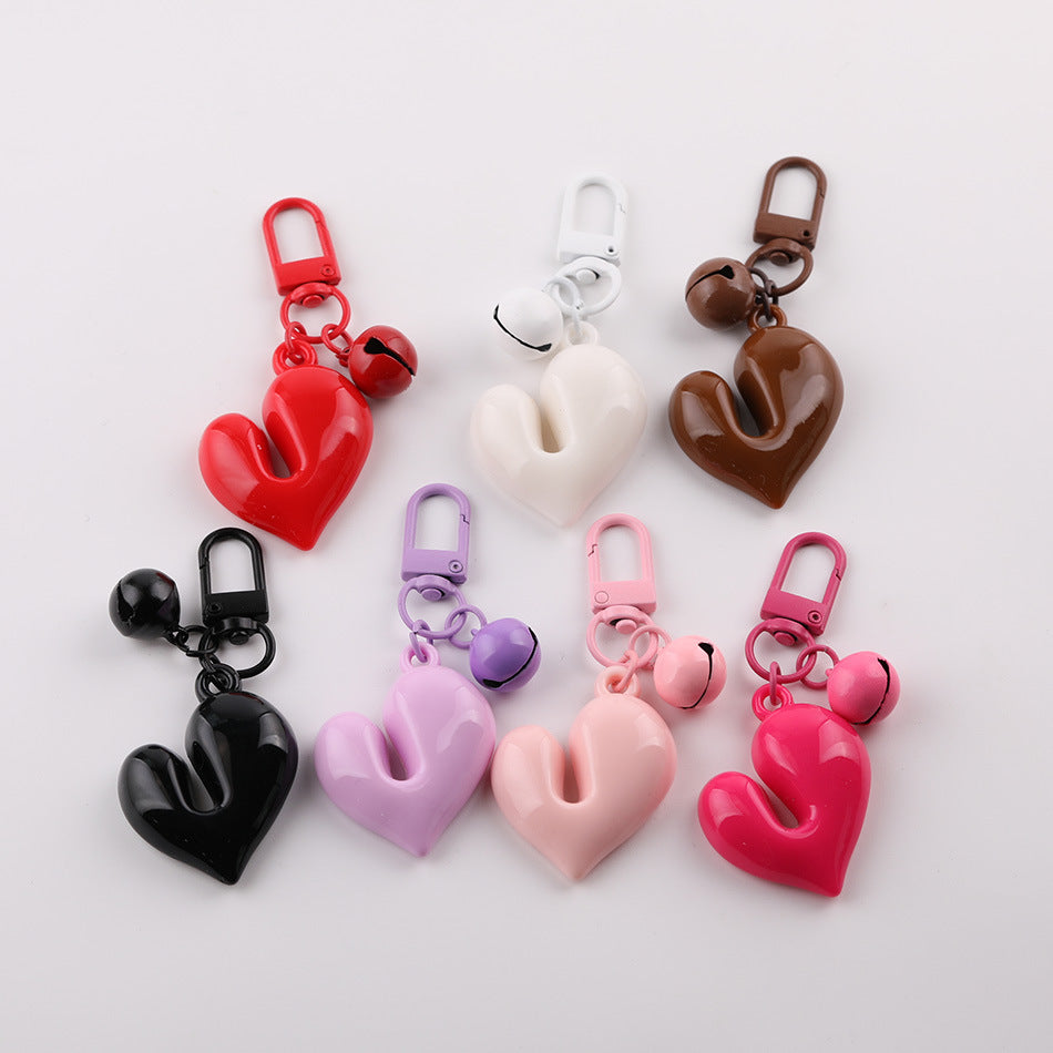 3D Glossy Heart Bell Keychain Charm DIY Bag Pendant - Red