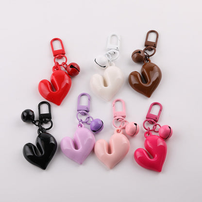 3D Glossy Heart Bell Keychain Charm DIY Bag Pendant - Red