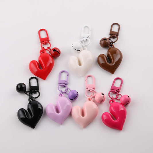 3D Glossy Heart Bell Keychain Charm DIY Bag Pendant - Red