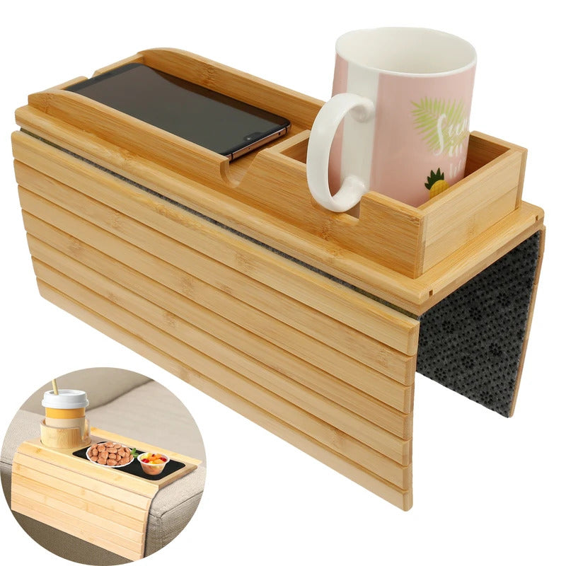 Bamboo Wood Couch Cup Holder Sofa Armrest Tray