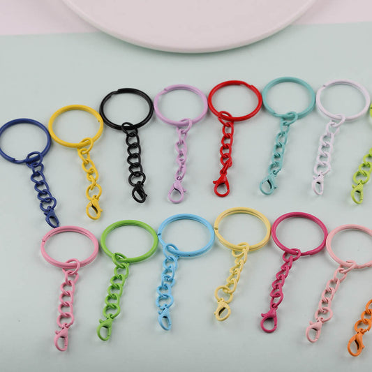 2pcs Colorful Split Ring Chain Lobster Clasp Keychain - Yellow