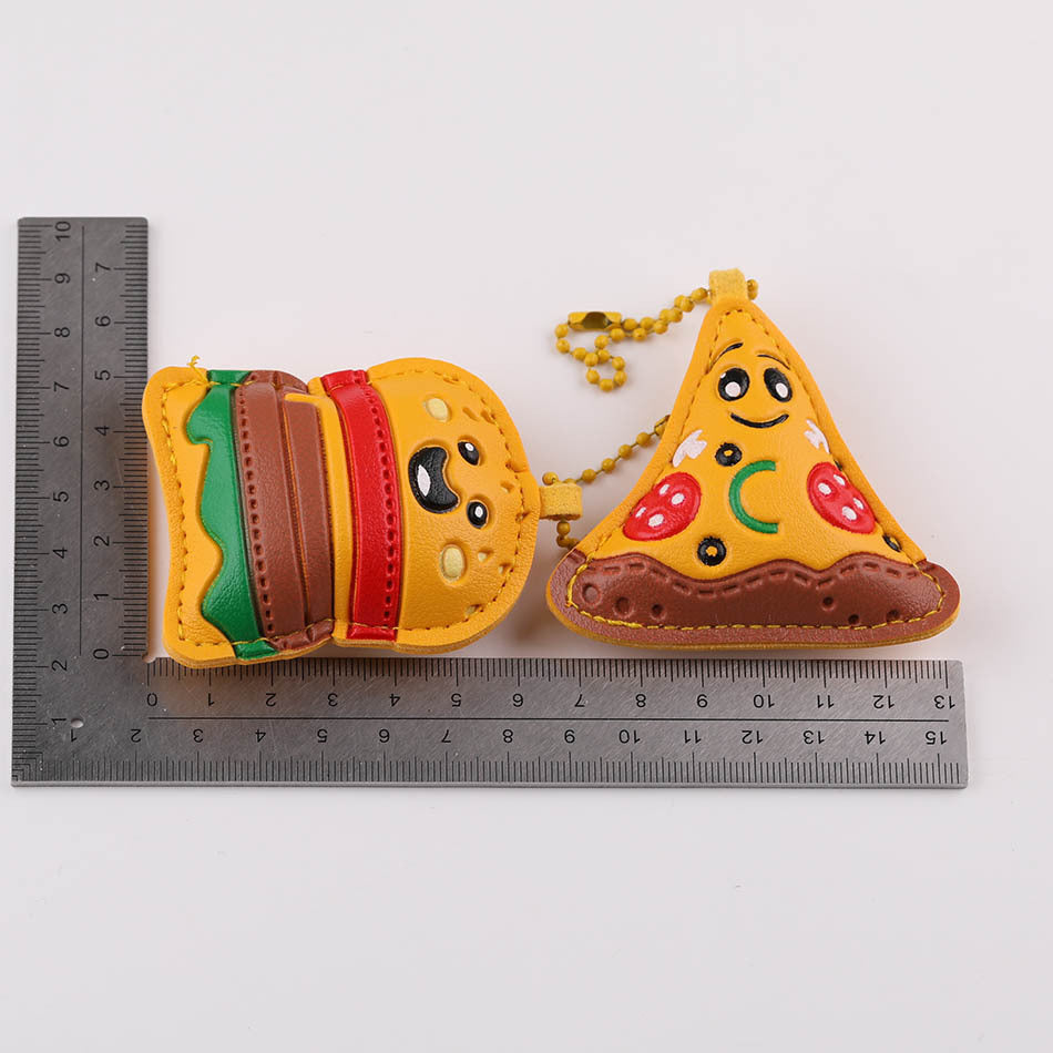 Handmade Leather Burger Pizza Food Charm Keychain - Type B Pizza