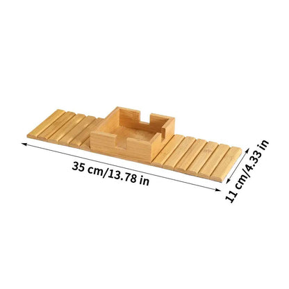 Wooden Couch Armrest Table with Built-In Cup Holder