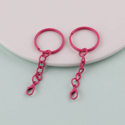 2pcs Colorful Split Ring Chain Lobster Clasp Keychain - Pink