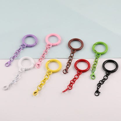Metal Spring Ring Keychain with Chain and Lobster Clasp - Red