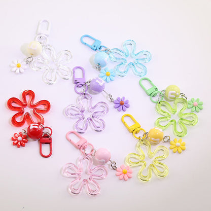 Acrylic Flower Daisy Bead Charm Keychain DIY Jewelry - White