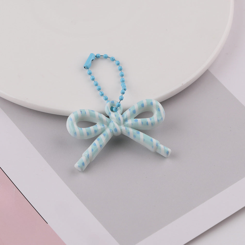 Cute Patterned Bow Charm Pendant Ball Chain Keychain - Red