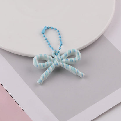 Cute Patterned Bow Charm Pendant Ball Chain Keychain - Red
