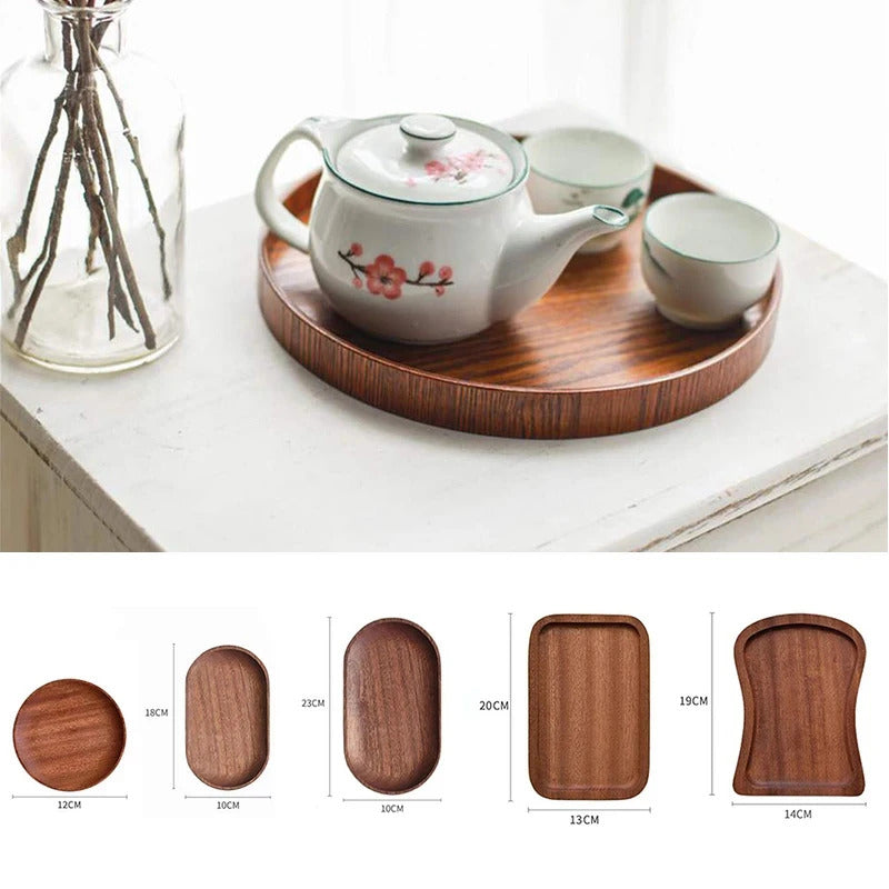 Solid Wood Dinner Plate Tray for Cake Bread Coffee and Tea
