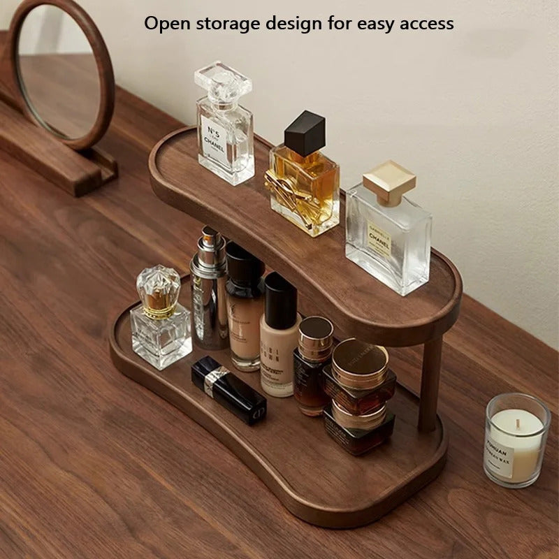 2 Tier Bamboo Makeup Organizer with Cup Holder for Vanity