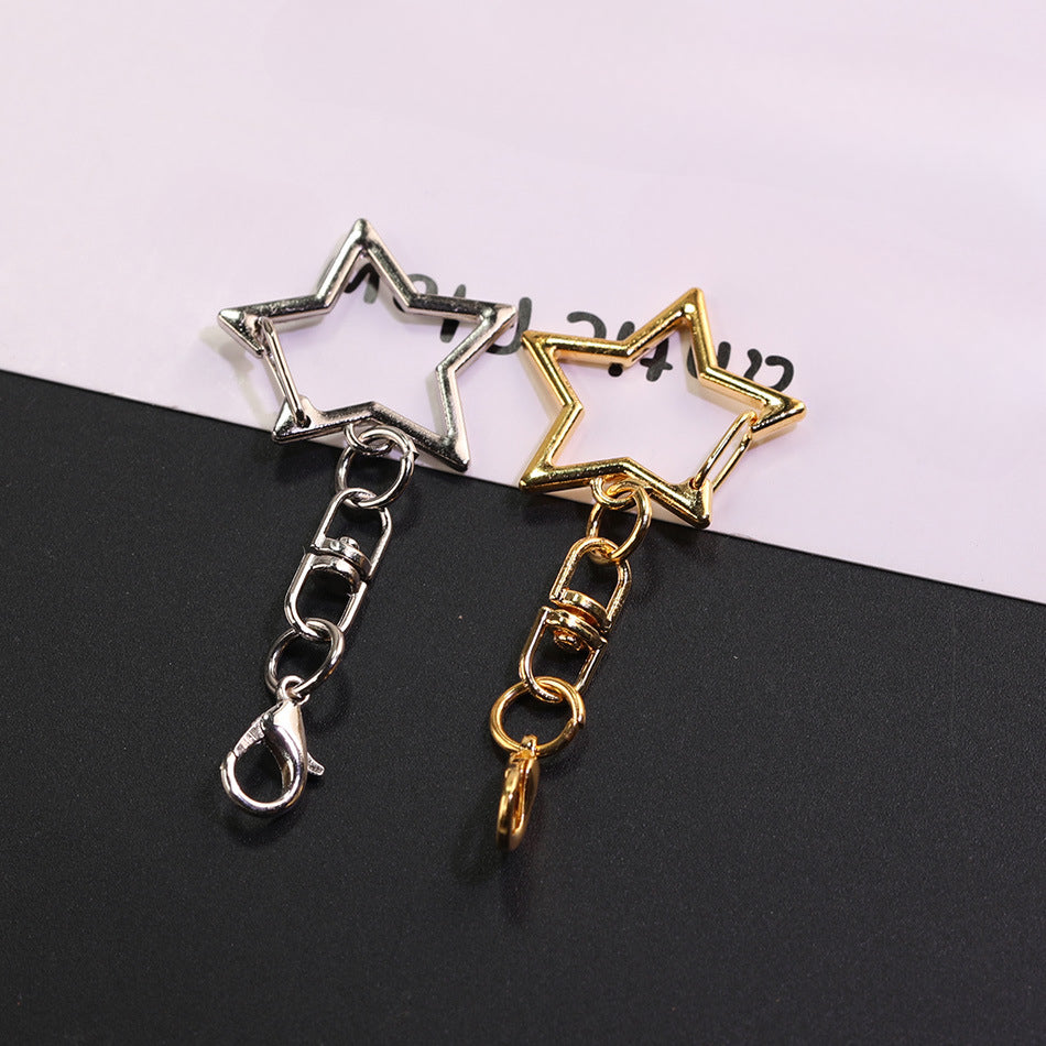 2pcs Metal Star Ring Keychain with Chain and Lobster Clasp - additional product photo 1