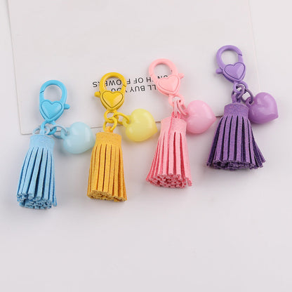 Cute Heart Tassel Keychain Charm DIY Bag Accessory - Pink