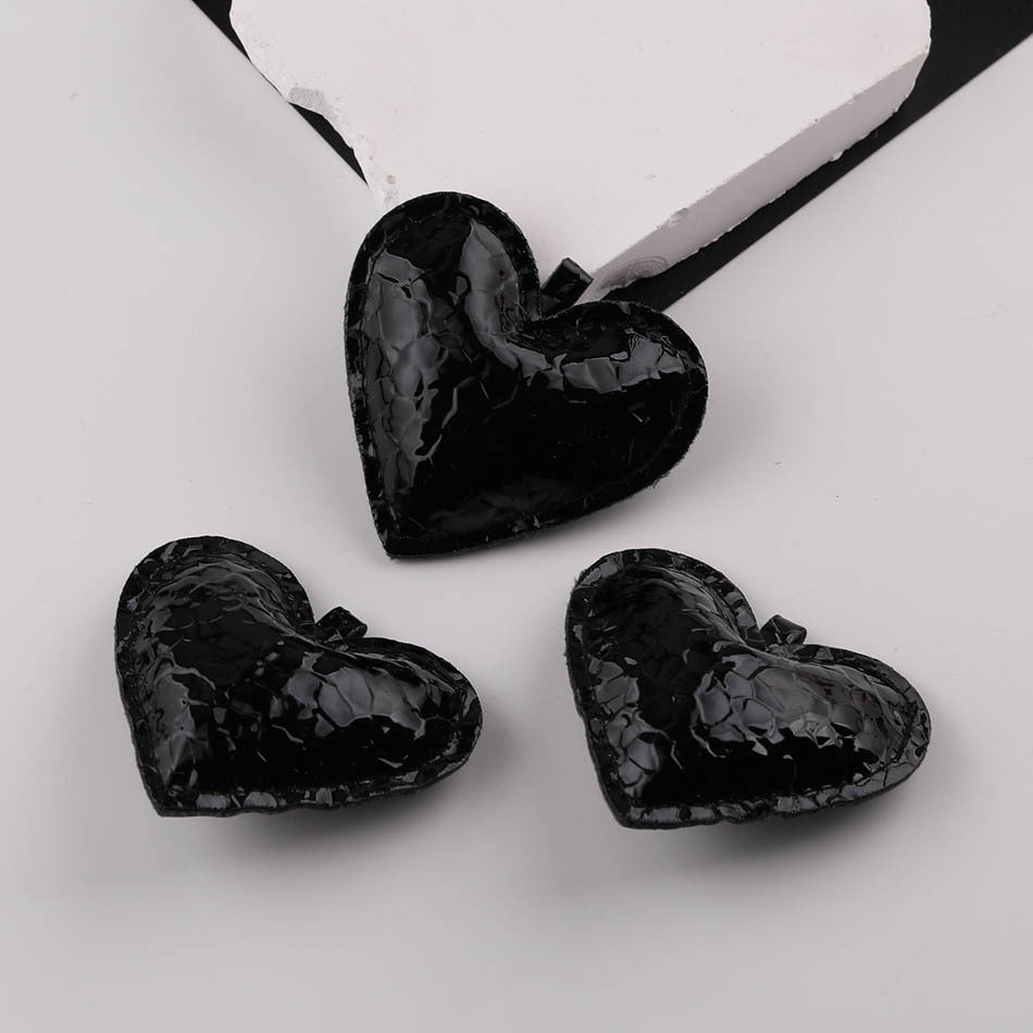 3PCS PU Leather Heart Pendant DIY Charm - black