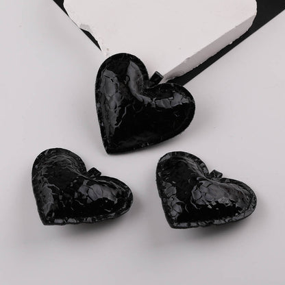 3PCS PU Leather Heart Pendant DIY Charm - black