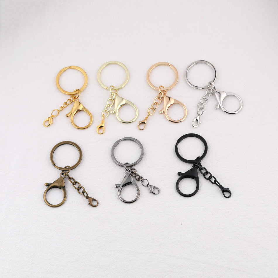 Classic Metal Split Ring Keychain with Lobster Clasp and Chain - Silver