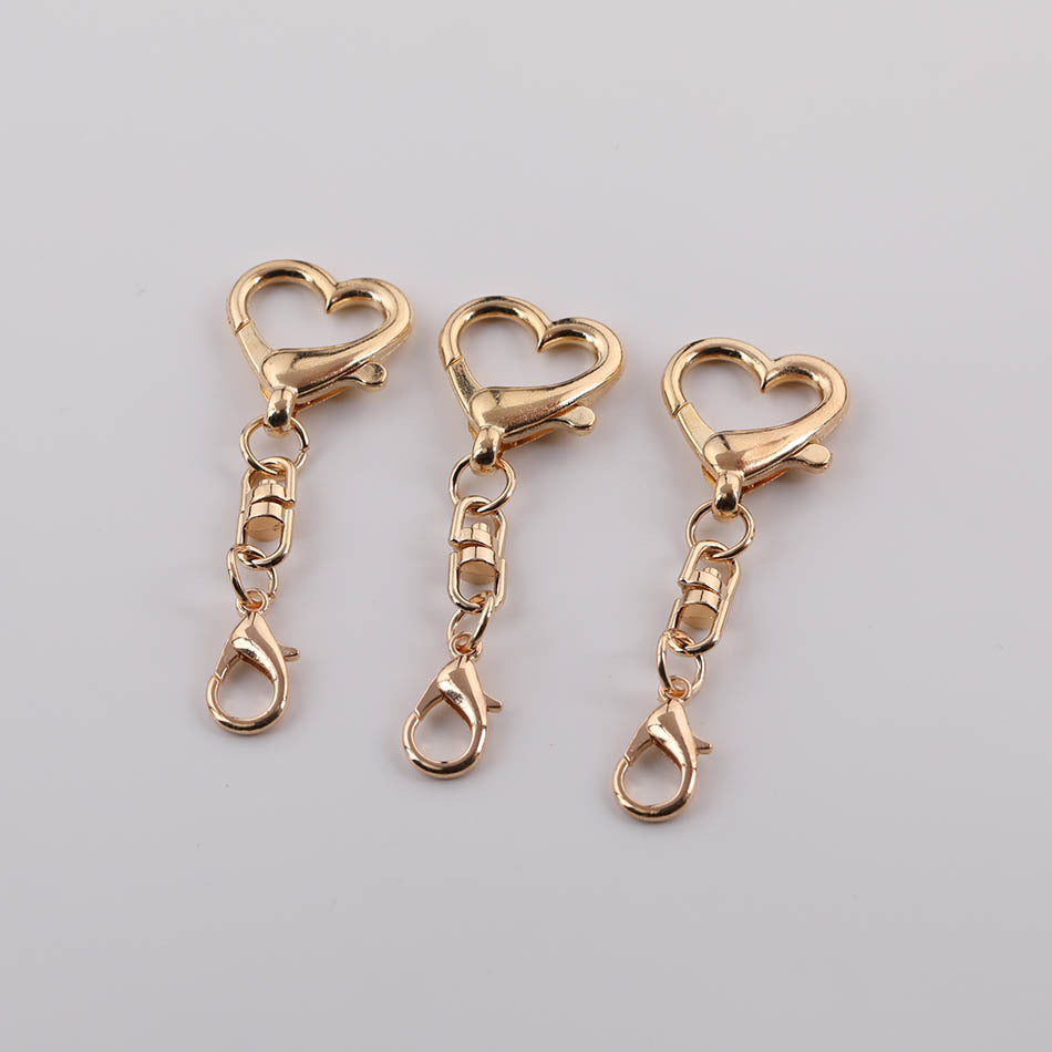 3pcs Heart Lobster Clasp Double End Keychain Link DIY - Gold