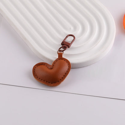 PU Leather Puffy Heart Keychain Charm Bag Pendant - Coffee color