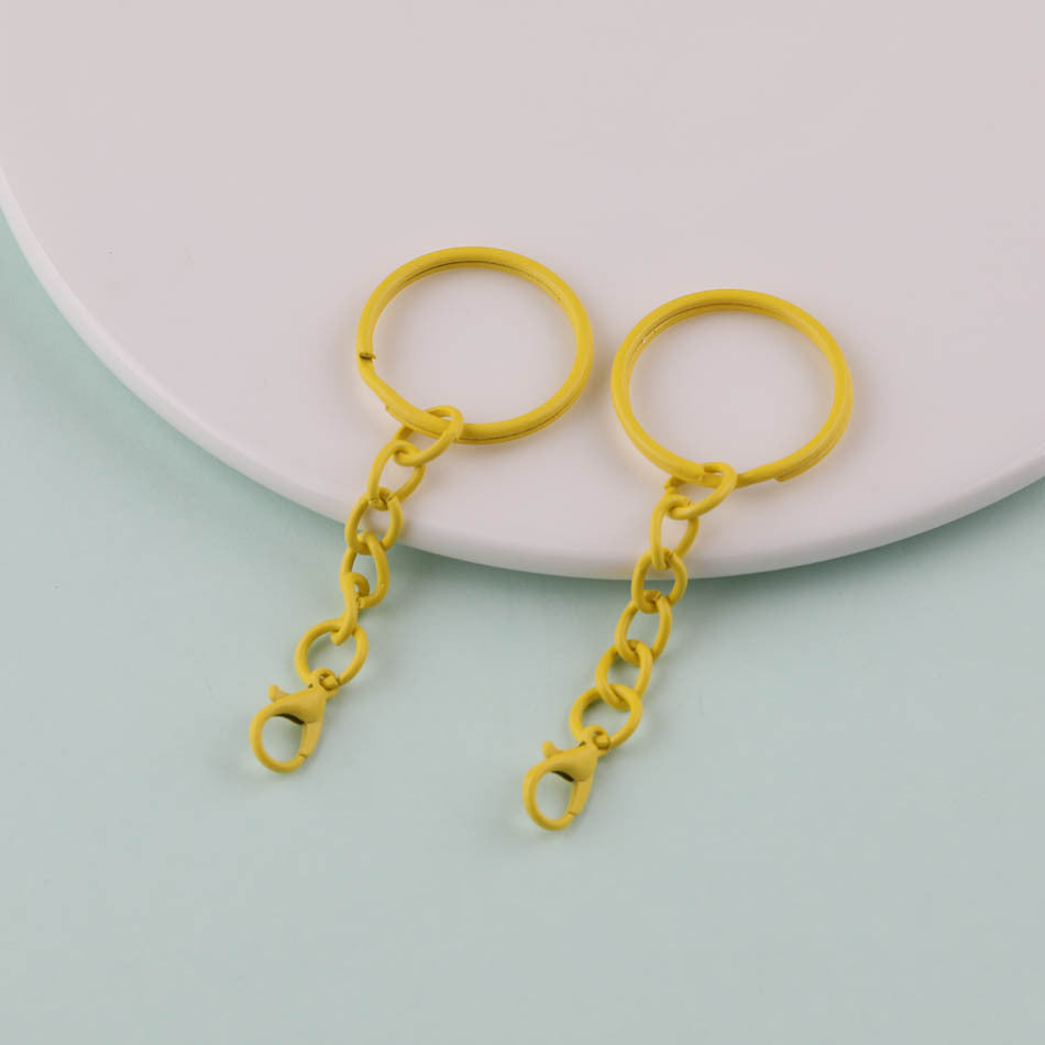 2pcs Colorful Split Ring Chain Lobster Clasp Keychain - Rose Red