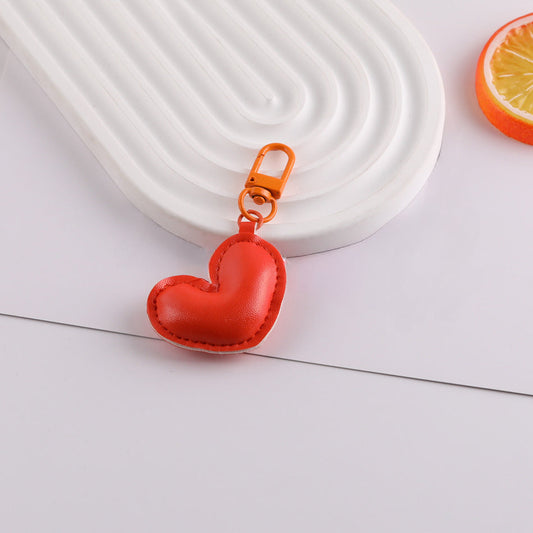 PU Leather Puffy Heart Keychain Charm Bag Pendant - additional product photo 2