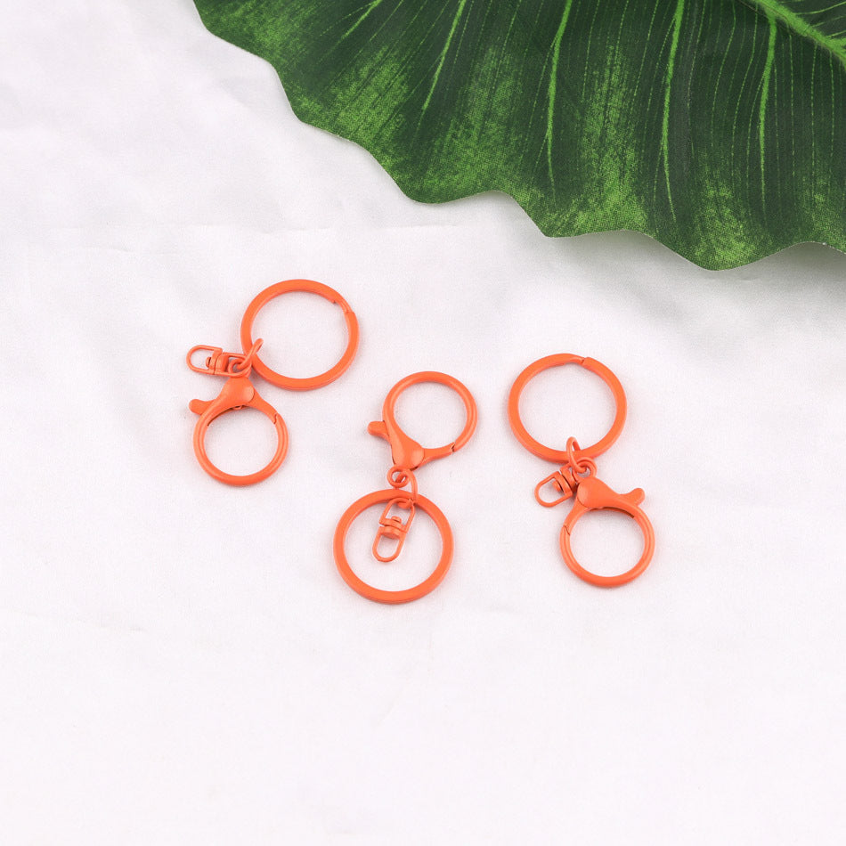 3pcs Colorful Metal Lobster Clasp Split Ring Keychain - black