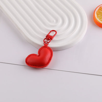 PU Leather Puffy Heart Keychain Charm Bag Pendant - Pink