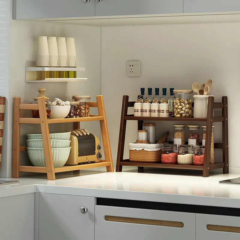 2 Layer Bamboo Spice Caddy Shelf Kitchen Storage Rack