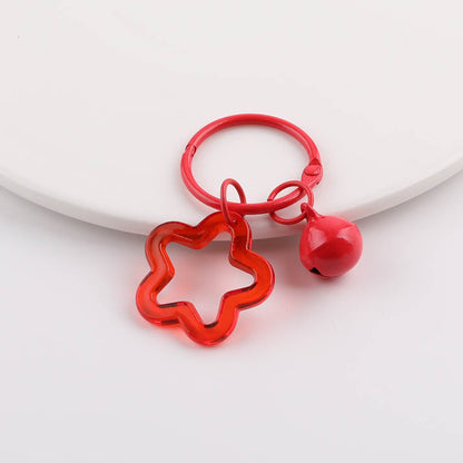 Transparent Star Flower Ring Bell Keychain Colorful Charm - Rose Red