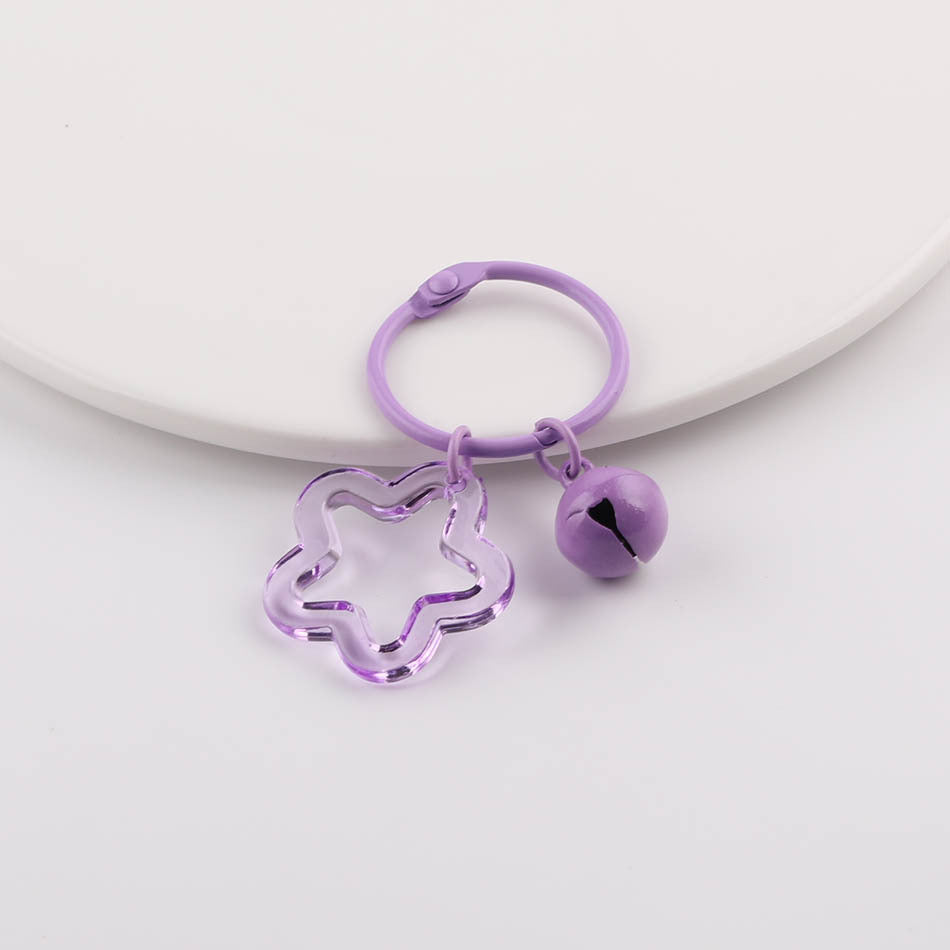 Transparent Star Flower Ring Bell Keychain Colorful Charm - Orange