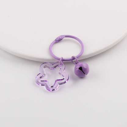 Transparent Star Flower Ring Bell Keychain Colorful Charm - Orange