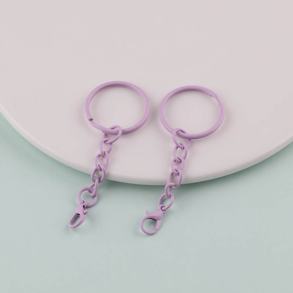 2pcs Colorful Split Ring Chain Lobster Clasp Keychain - Orange