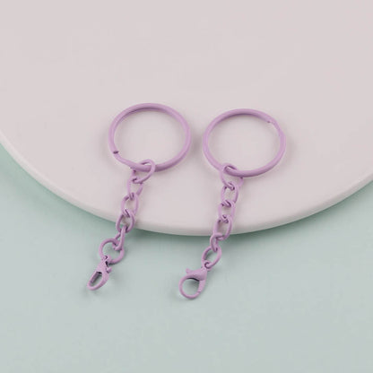 2pcs Colorful Split Ring Chain Lobster Clasp Keychain - Orange