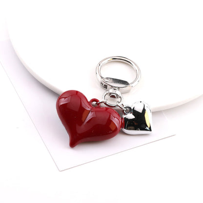 Cute Heart Charm Keychain Bag Pendant Accessory - Rose Red