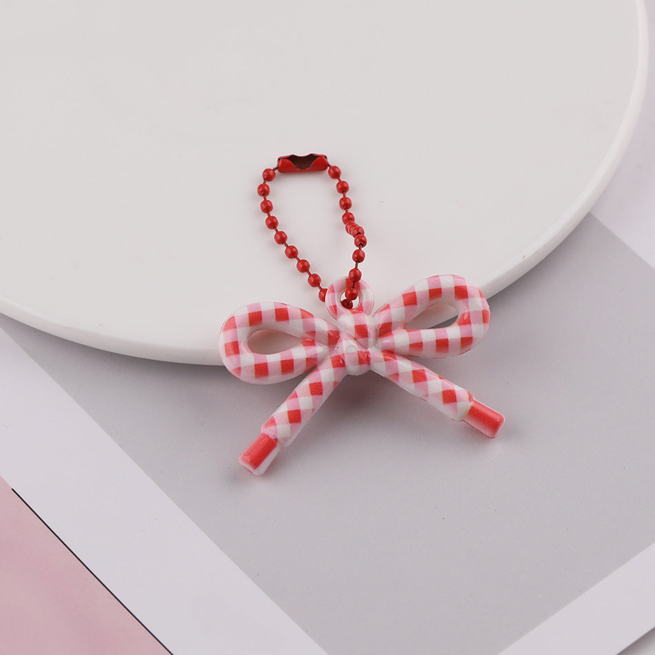 Cute Patterned Bow Charm Pendant Ball Chain Keychain - Pink Style B