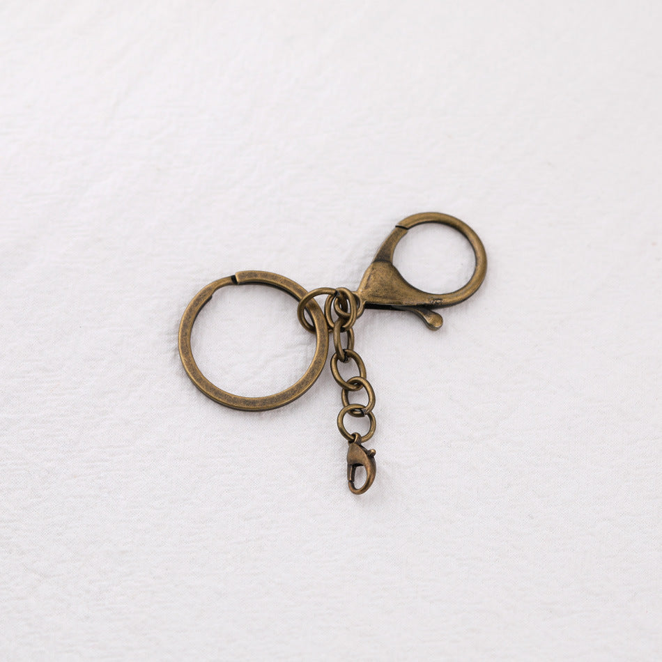 Classic Metal Split Ring Keychain with Lobster Clasp and Chain - Gray